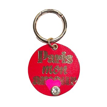 porte clés paris mon amour cuir rouge marquage or