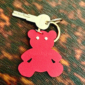 porte clés nounours Strass en cuir upcyclé, yeux rivets strass, fait main à Paris