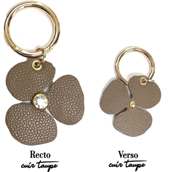 Détail strass central – bijou de sac Camélia, cuir upcyclé