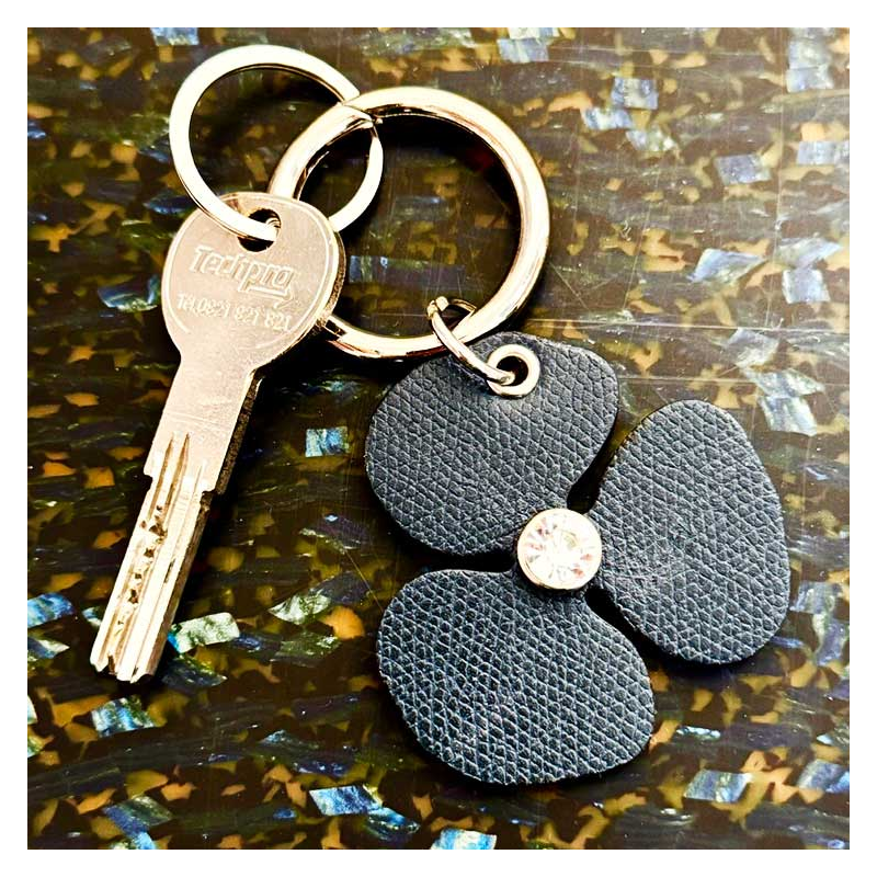porte clé Camélia marine/noir – finition argentée, fabrication artisanale