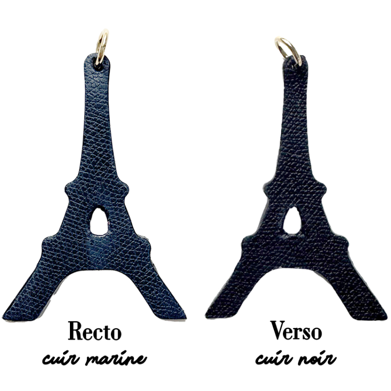 Eiffel Tower leather charm navy/black – silver finish detail