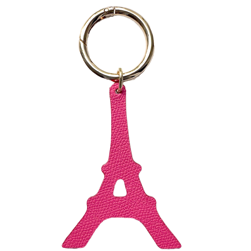 Eiffel Tower leather bag charm – upcycled calf, handmade in Paris