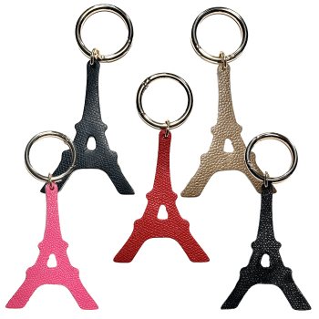 Eiffel Tower leather bag charm – upcycled calf, handmade in Paris