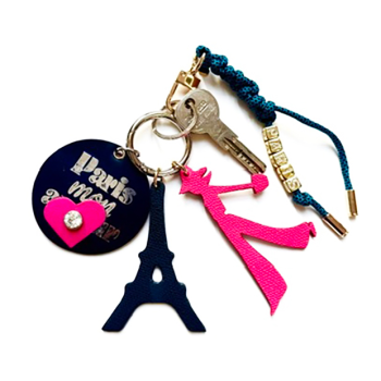 Eiffel Tower leather bag charm – upcycled calf, handmade in Paris