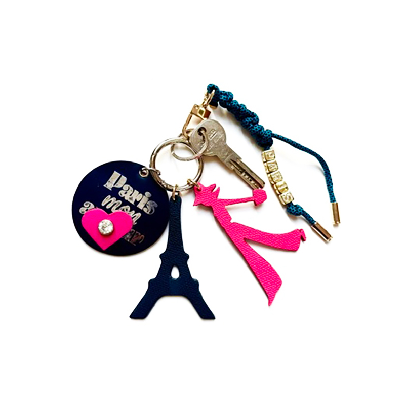 Eiffel Tower leather bag charm – upcycled calf, handmade in Paris