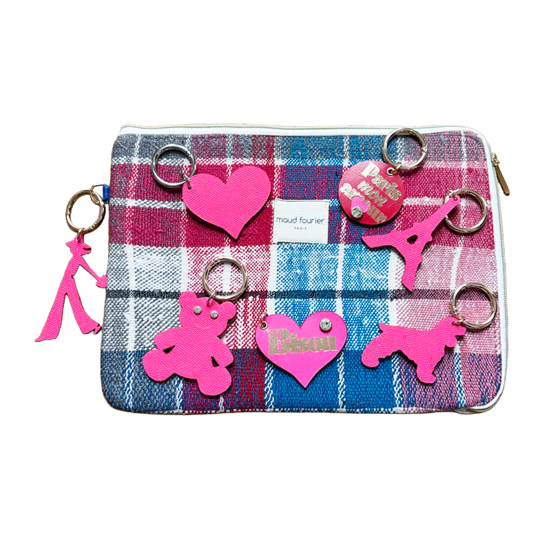 Keyring Paris Mon Amour Upcycled Pink and red leather made in paris
