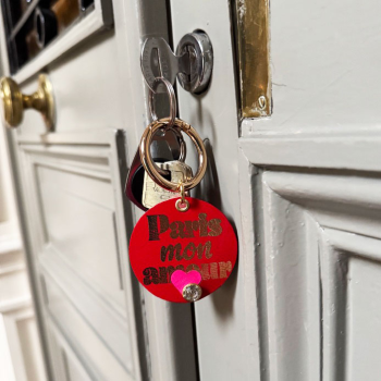 porte clés paris mon amour cuir rouge marquage or