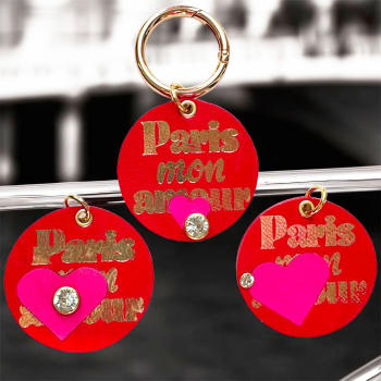 red Keyring Paris Mon Amour Upcycled Pink and red leather
