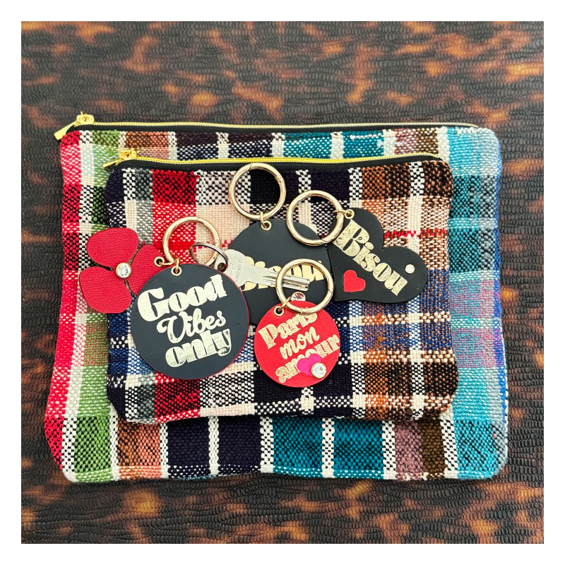 Keyring or bag charm Paris Mon Amour Upcycled Pink and red leather