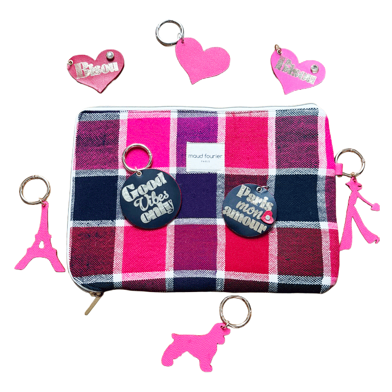 Joséphine – porte clé en cuir upcyclé grainé double face