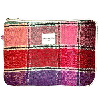 Protection ordinateur 13", tissu recyclé, doublure coton anneau cuir