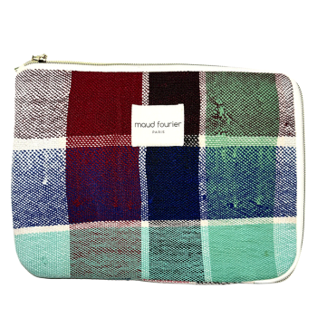 Handmade iPad 9.7–11" sleeves, green upcycled Berber fabric, made in france