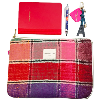 housse ordinateur 13", tissu recyclé, doublure coton anneau cuir