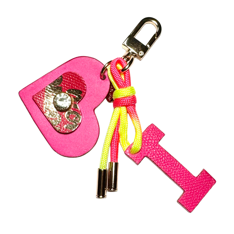 upcycled leather Letter keyring, handmade, unique piece, France