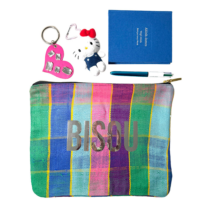 Bisou pink upcycled make-up pouch by Maud Fourier Paris