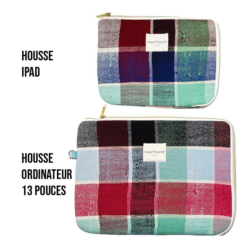 housse ordinateur 13", tissu recyclé, doublure coton made in france