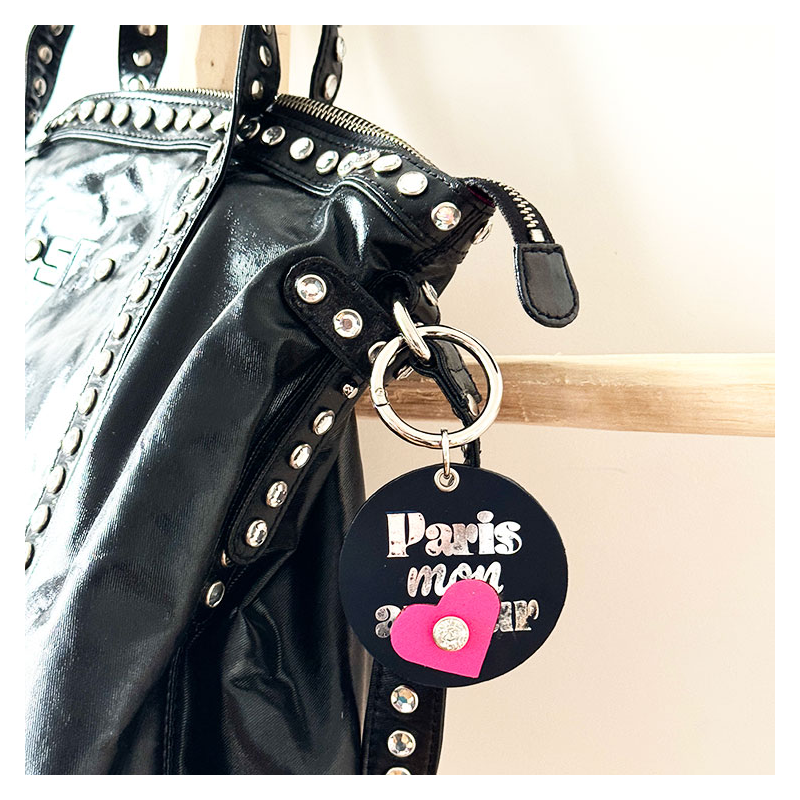 porte clé paris mon amour cuir argent teinture tranche