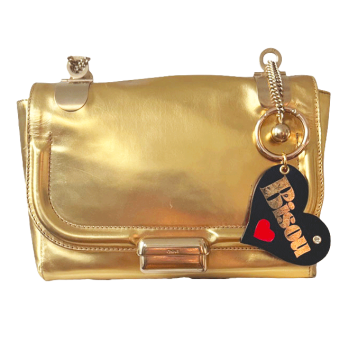 bijou de sac Cœur Bisou cuir noir avec marquage doré irrégulier