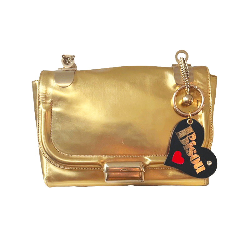 bijou de sac Cœur Bisou cuir noir avec marquage doré irrégulier