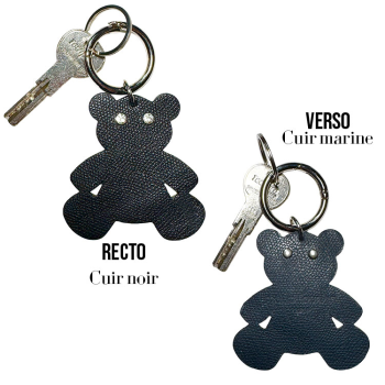 Nounours Strass – Bijou de sac cuir upcyclé noir