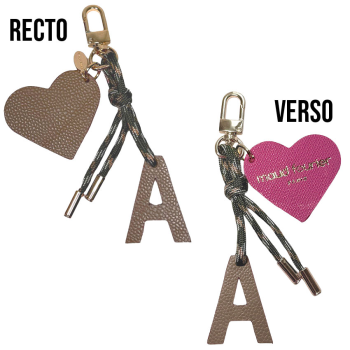 Initial leather bag charm with heart on paracord