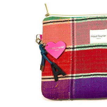 Initial leather bag charm with heart on kaki paracord — Handmade in Paris