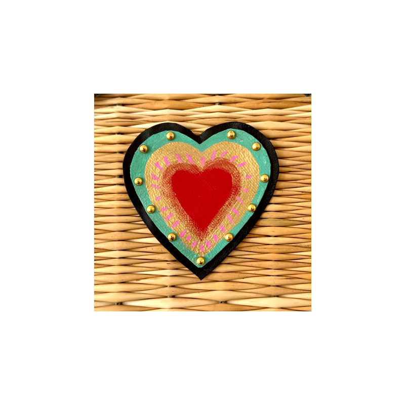 sacred heart leather detail riveted basket