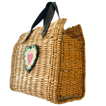 black patent leather handles handcrafted basket