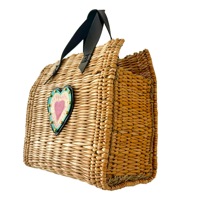 black patent leather handles handcrafted basket