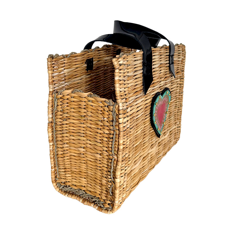 black patent leather handles handcrafted basket