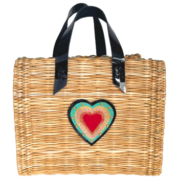 woven reed basket leather heart