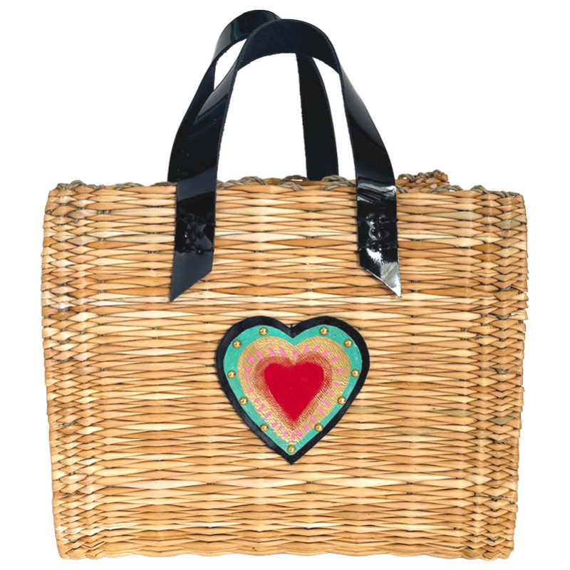woven reed basket leather heart
