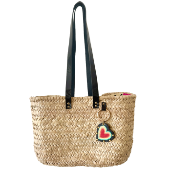 rectangular palm leaf basket patent leather handles