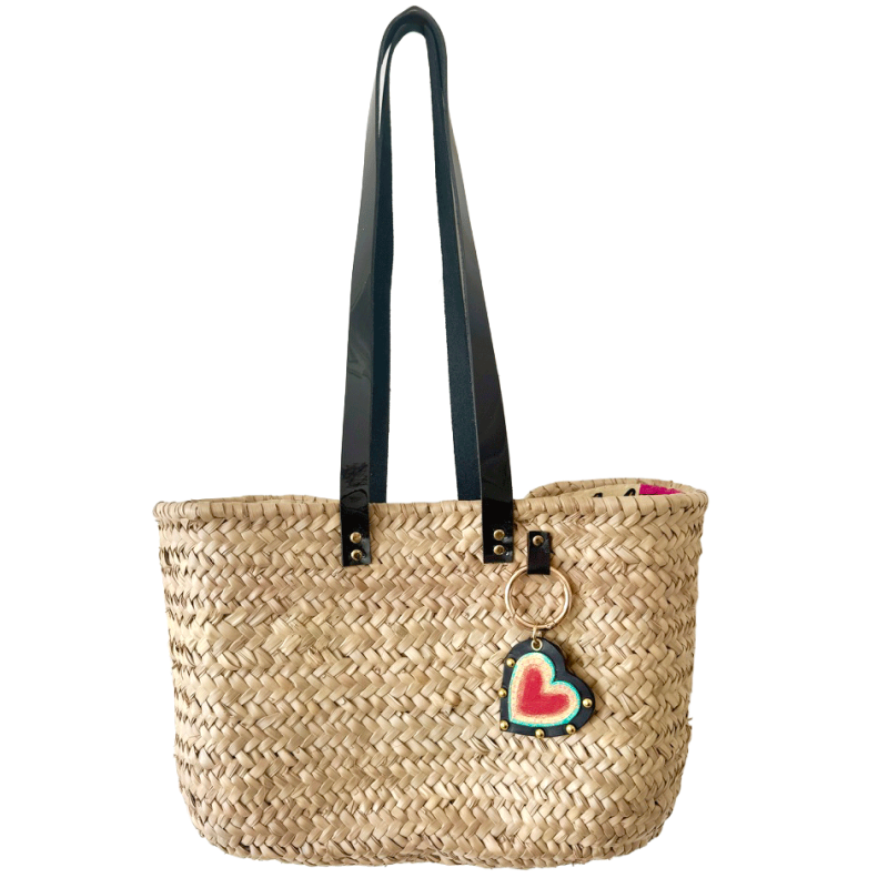 rectangular palm leaf basket patent leather handles