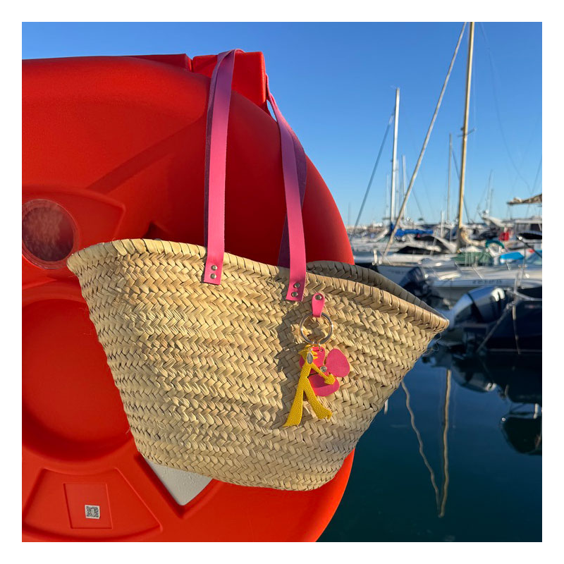 basket with leather charm shoulder carried