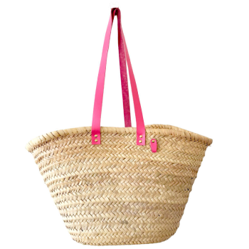 Louise beach basket pink leather – shoulder carry