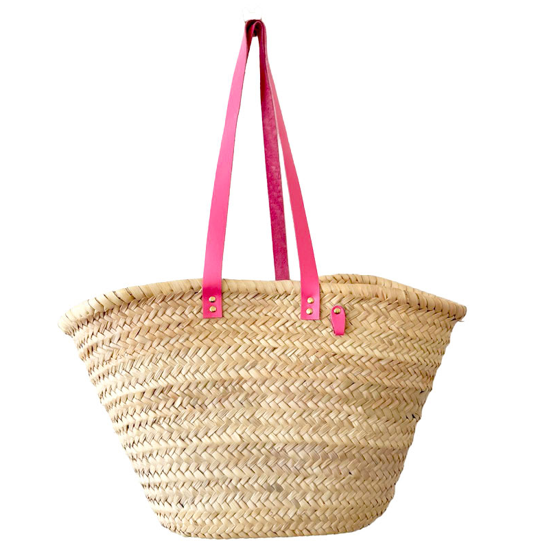 Louise beach basket pink leather – shoulder carry