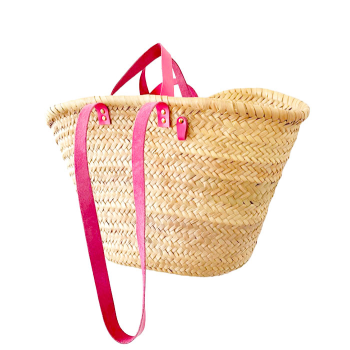 Pink leather handles detail – artisan basket
