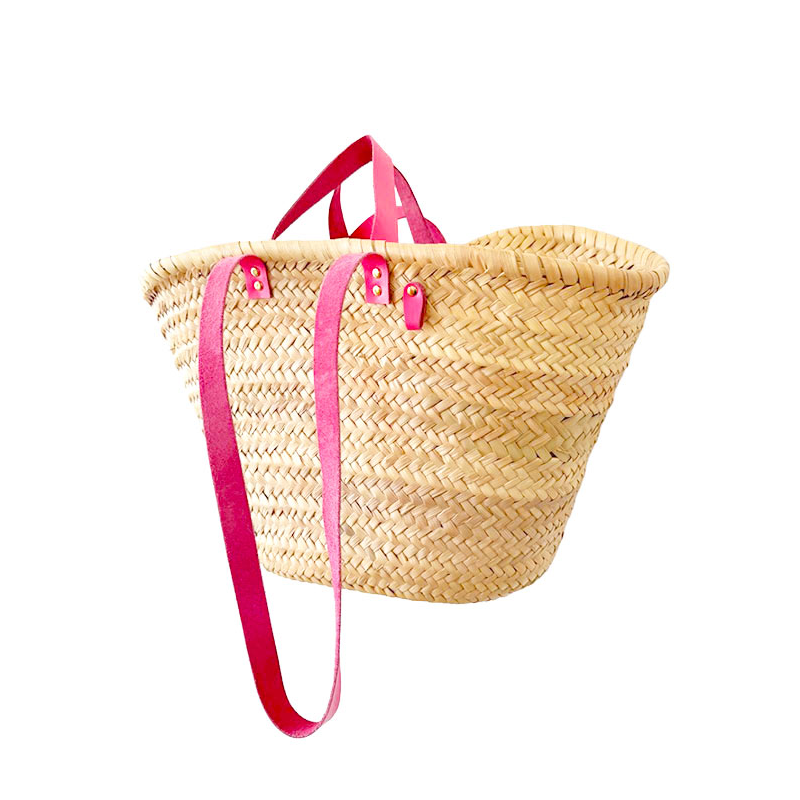 Pink leather handles detail – artisan basket