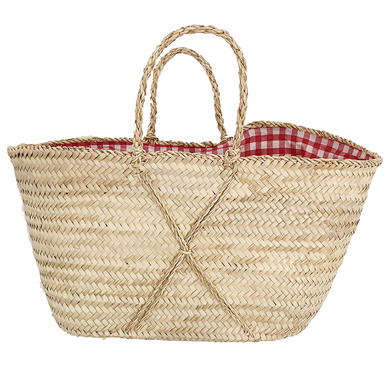 Red lining Vichy straw Basket by Ines de la Fressange Paris
