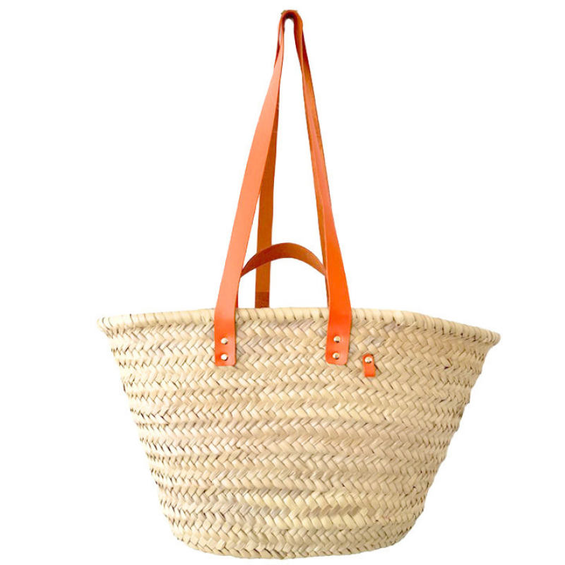 Louise beach basket orange leather – shoulder carry