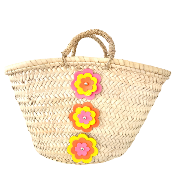 panier paille fleurs cuir flower power