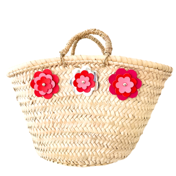 Mini panier fleurs cuir rouge rose | Maud Fourier Paris