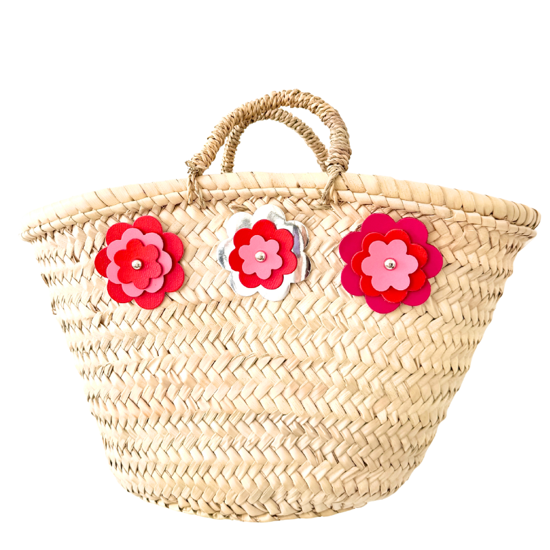 flower power basket 3 flowers rope handle
