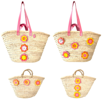 Flower Power Basket leather handles