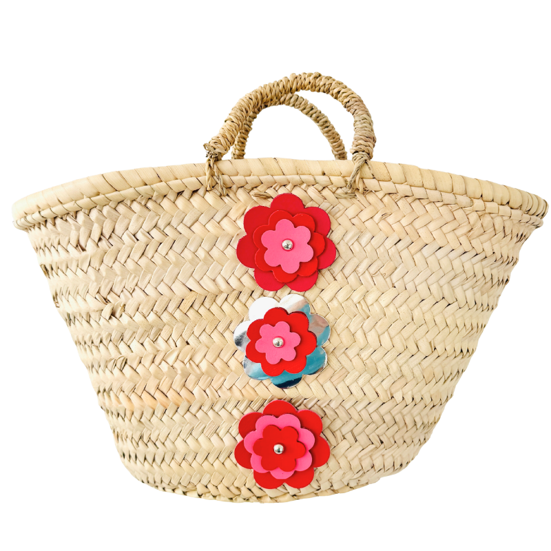red Flower Power Mini Hand Carry Basket