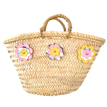 Flower Power Mini Hand Carry Basket yellow leather