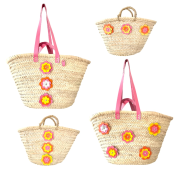 Flower Power Mini Hand Carry Basket silver leather