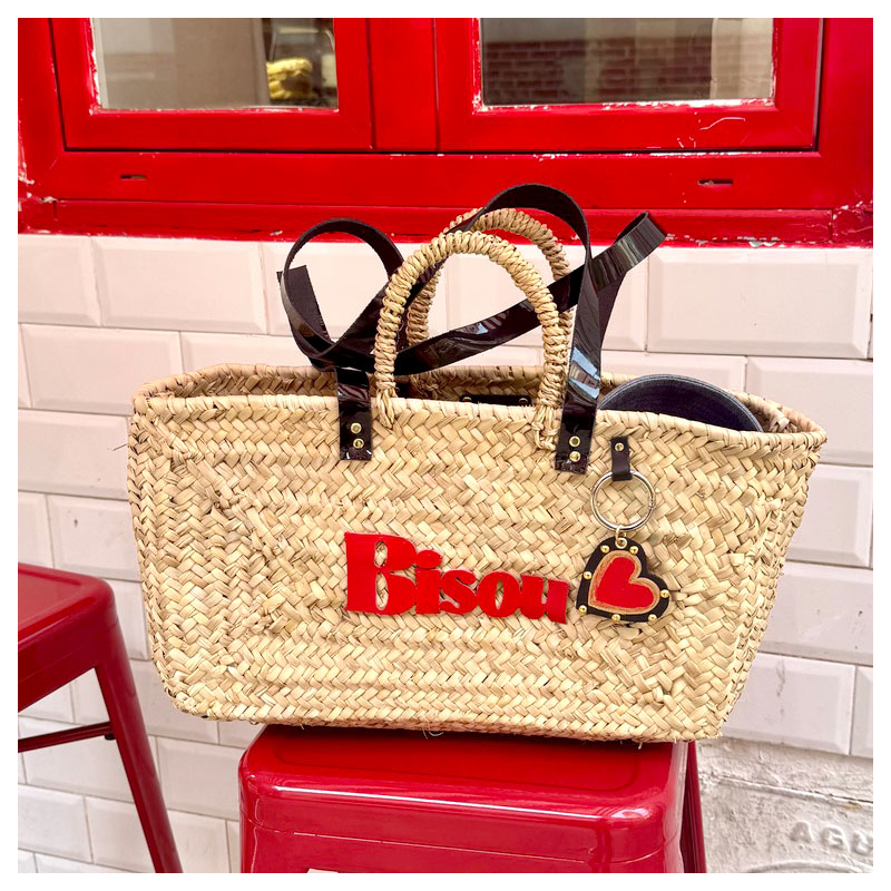 Rectangular straw basket personalized in Paris