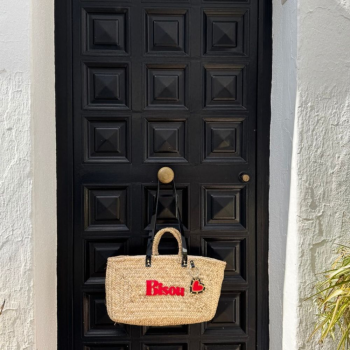 BISOU Straw Basket with Black Patent Leather